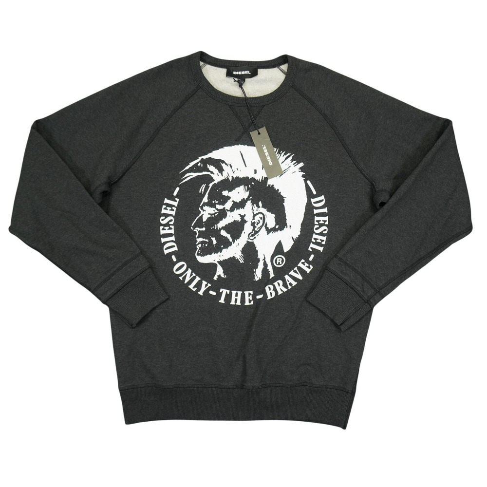 NEW Diesel Sweatshirt Men M Dark Grey Only The Brave Mohawk Graphic Raglan